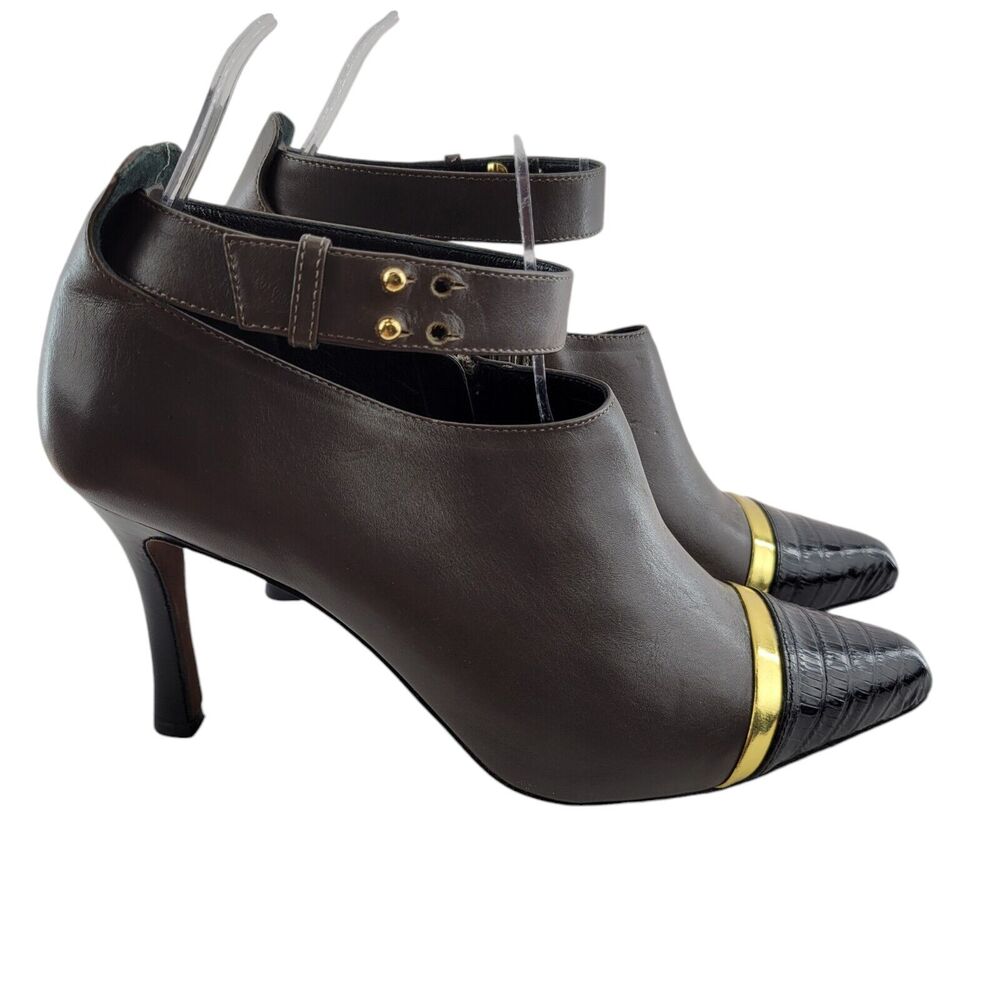 Derek Lam Devon Booties Heels Size 37 7 Ankle Strap‎ Corpcore Gray Gold Black